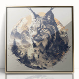 Framed acrylic wall art showcasing a detailed lynx design in a gold frame, highlighting the animal’s captivating features and vibrant colors, ideal for wildlife enthusiasts.