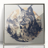 Framed acrylic wall art featuring a striking lynx design in a silver frame, showcasing vibrant colors and intricate details, perfect for wildlife enthusiasts.