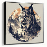 Framed wall art showcasing a lynx design from the Animals A Wild Life collection, featuring vibrant colors and intricate details, displayed in a sleek black frame.