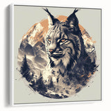 Framed canvas wall art featuring a striking lynx design in vibrant colors, set against a white background, ideal for animal-themed decor. Perfect for adding a touch of wildlife elegance to any room.