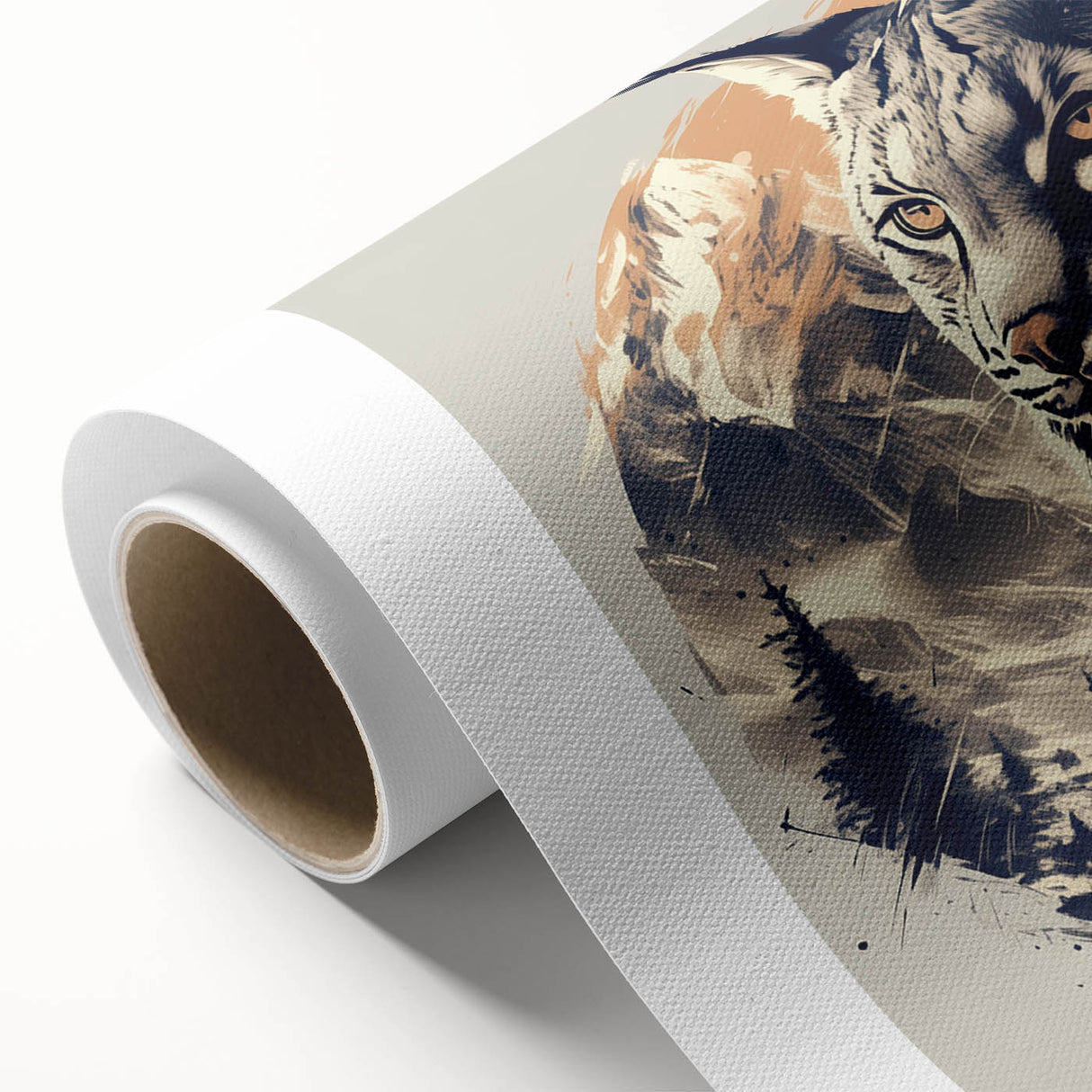 Lynx design wall art collection displayed on rolled canvas, showcasing intricate details and vibrant colors, perfect for wildlife enthusiasts and home decor.
