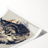 Lynx wall art print showcasing a vibrant, detailed illustration of a wild lynx surrounded by natural elements, ideal for nature-themed decor in modern interiors.