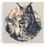 Lynx wall art design on stretched canvas showcasing a detailed front view of the wild feline in a natural setting, ideal for nature-themed decor.