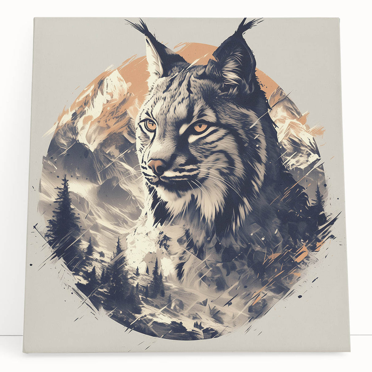 Stretched canvas wall art featuring a striking lynx design, showcasing vibrant colors and intricate details, perfect for wildlife enthusiasts and home decor.