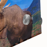 Close-up of a vibrant acrylic wall art piece showcasing a moose and elk design, featuring intricate details and rich colors, ideal for wildlife enthusiasts' decor.