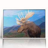 Framed wall art featuring a detailed moose and elk design, showcasing rich colors and intricate textures, ideal for nature lovers and home decor enthusiasts.