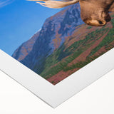 Moose and elk wall art design on rolled canvas, featuring vibrant colors and detailed wildlife imagery, perfect for nature-themed decor in any setting.