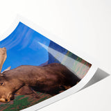 Moose and elk design wall art print featuring detailed illustrations of wildlife, showcasing natural colors and textures, ideal for nature-themed decor.