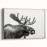 Framed canvas wall art featuring a detailed design of a moose and elk in a serene natural setting, showcasing rich colors and textures, ideal for wildlife enthusiasts.