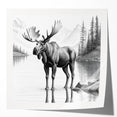 Moose and elk wall art design displayed on a glossy print, showcasing intricate wildlife illustrations, perfect for nature enthusiasts and home decor lovers.