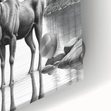 Close-up of a striking moose and elk wall art design on acrylic glass, showcasing detailed wildlife imagery in vibrant colors, perfect for nature enthusiasts' decor.