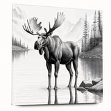 Side view of a modern acrylic glass wall art piece featuring a moose and elk design, showcasing intricate wildlife details in vibrant colors, perfect for nature enthusiasts.
