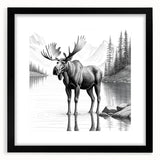 Framed wall art showcasing a moose and elk design, featuring a black frame and mat. Ideal for nature enthusiasts, this collection adds rustic charm to any decor.