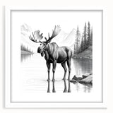 Moose and elk design wall art collection framed in white with a mat, showcasing a nature-inspired aesthetic perfect for home decor enthusiasts.