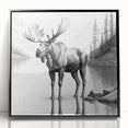 Framed wall art design showcasing a moose and elk in a natural setting, featuring a sleek black frame and acrylic front, ideal for wildlife enthusiasts and home decoration.