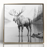 Framed wall art featuring a stunning moose and elk design in a gold-acrylic finish, showcasing vibrant wildlife details and naturalistic colors, perfect for nature enthusiasts.