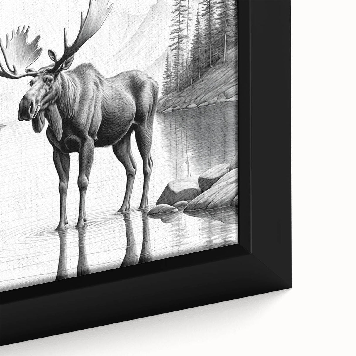Close-up of a framed wall art piece featuring a moose and elk design, showcasing intricate details and natural colors, perfect for wildlife enthusiasts.