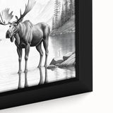 Close-up of a framed wall art piece featuring a moose and elk design, showcasing intricate details and natural colors, perfect for wildlife enthusiasts.
