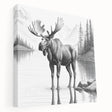 Side view of a stretched canvas wall art piece depicting a moose and elk in a natural setting, featuring earthy tones and intricate detailing, perfect for wildlife enthusiasts.