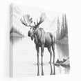 Side view of a stretched canvas wall art piece depicting a moose and elk in a natural setting, featuring earthy tones and intricate detailing, perfect for wildlife enthusiasts.