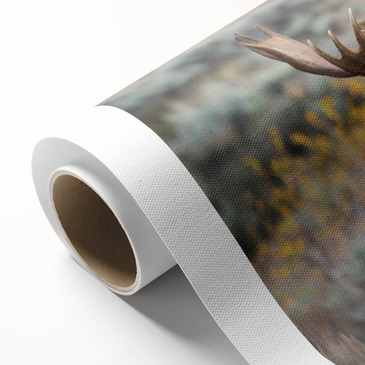 Moose and elk wall art design on rolled canvas, showcasing vibrant wildlife imagery with natural colors, ideal for nature-themed decor and home styling.