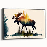 Framed wall art showcasing a stunning moose and elk design in a black frame, set against a white background, perfect for wildlife enthusiasts and home decor.
