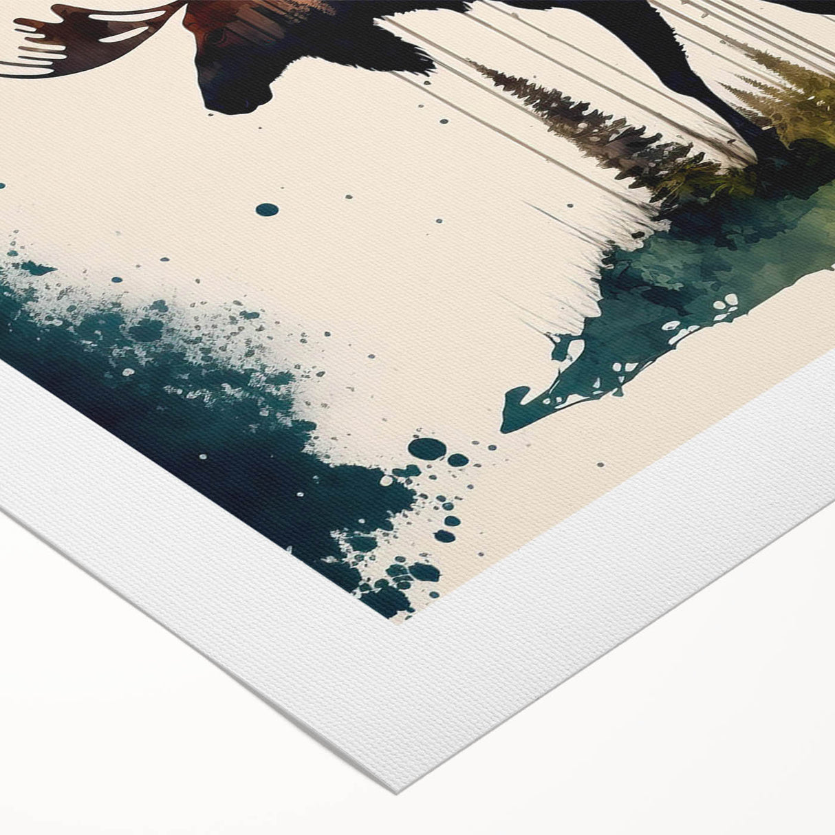 Canvas wall art featuring a moose and elk design, showcasing detailed wildlife illustration with earthy tones, perfect for nature-themed decor.