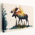 Moose and elk design stretched canvas wall art showcasing detailed wildlife imagery in natural colors, ideal for nature-themed decor and outdoor enthusiasts.