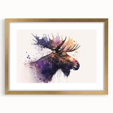 Framed wall art featuring a moose and elk design, showcasing intricate wildlife details, set in a gold frame with a mat for an elegant touch, ideal for nature lovers.
