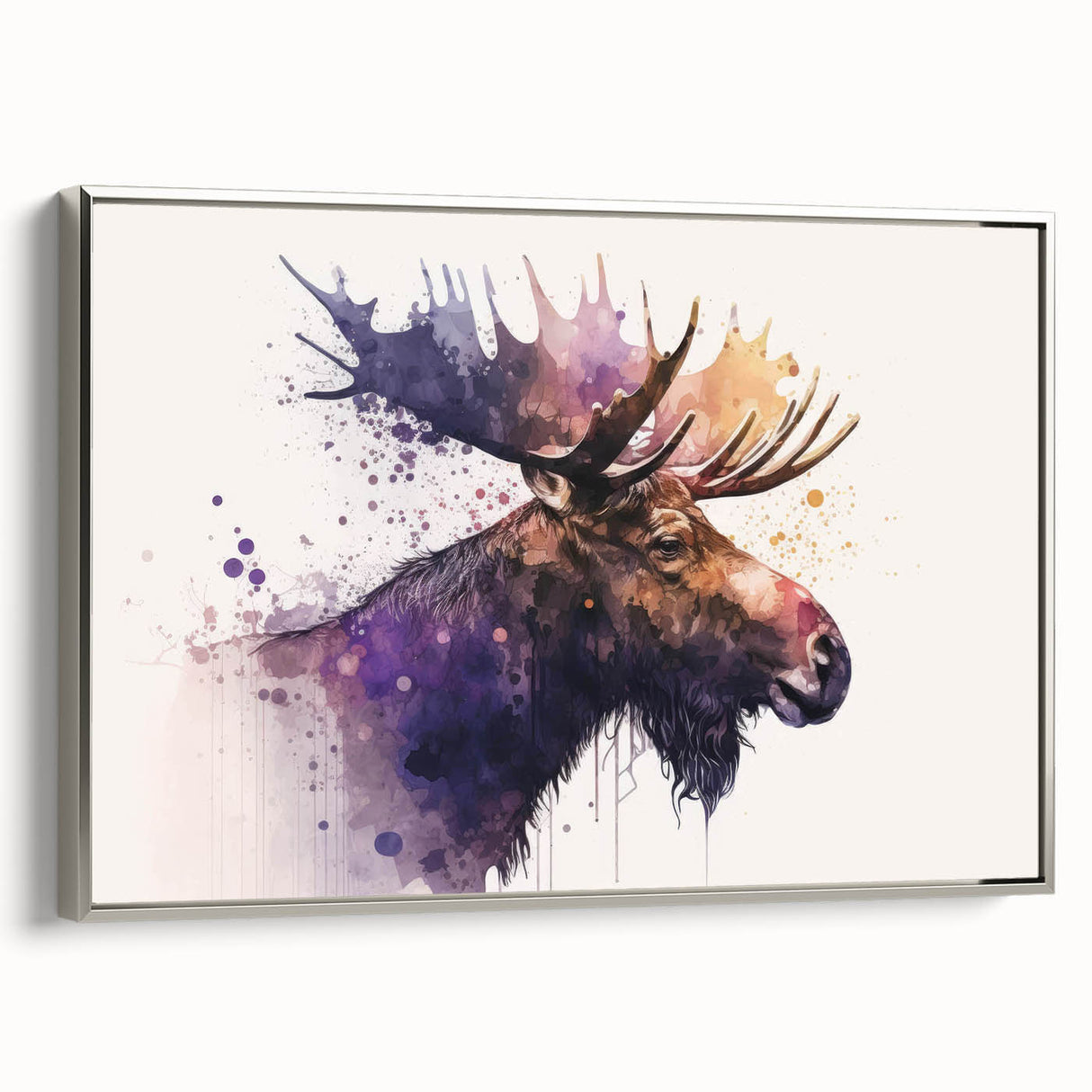 Framed wall art featuring a moose and elk design, showcasing a silver color scheme and artistic detailing, perfect for nature enthusiasts and home decor.