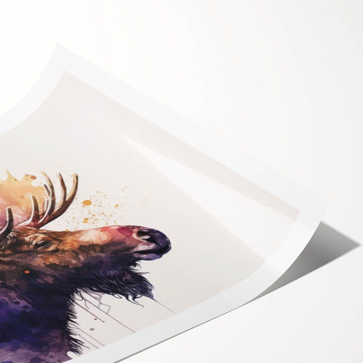 Wall art print featuring a detailed design of a moose and elk in a natural setting, showcasing rich colors and textures, perfect for wildlife enthusiasts and home decor.