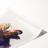 Wall art print featuring a detailed design of a moose and elk in a natural setting, showcasing rich colors and textures, perfect for wildlife enthusiasts and home decor.