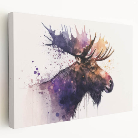 Stretched canvas wall art showcasing a moose and elk design in a serene natural setting, featuring rich colors and intricate details, perfect for wildlife enthusiasts.
