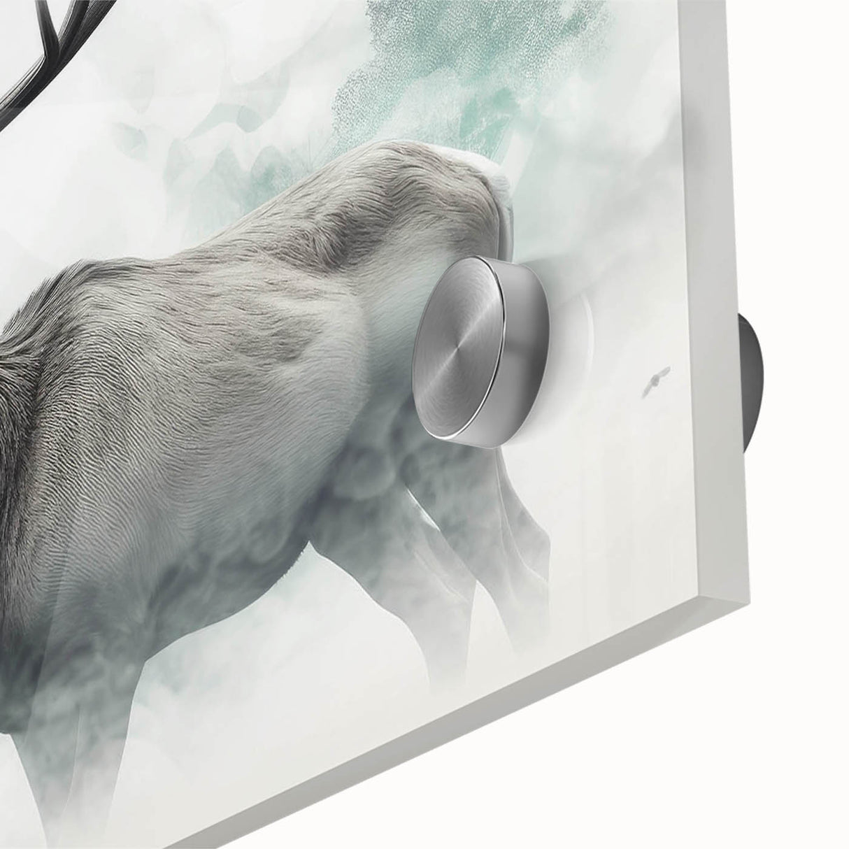 Close-up of a vibrant acrylic glass wall art piece featuring a moose and elk design in a natural setting, ideal for wildlife enthusiasts and home decor.
