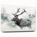 Side view of an elegant moose and elk wall art design showcased in acrylic glass, featuring vibrant colors and intricate details, perfect for wildlife enthusiasts' decor.