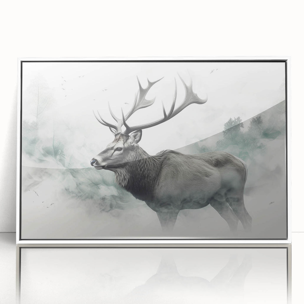 Framed wall art depicting a moose and elk design from the "Animals: A Wild Life" collection, showcasing detailed wildlife illustrations in vibrant colors against a white background. Ideal for nature enthusiasts seeking stylish decor.