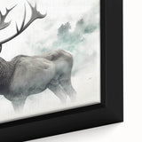 Close-up of a framed canvas wall art featuring a moose and elk design, showcasing intricate wildlife details and vibrant colors, perfect for nature enthusiasts.