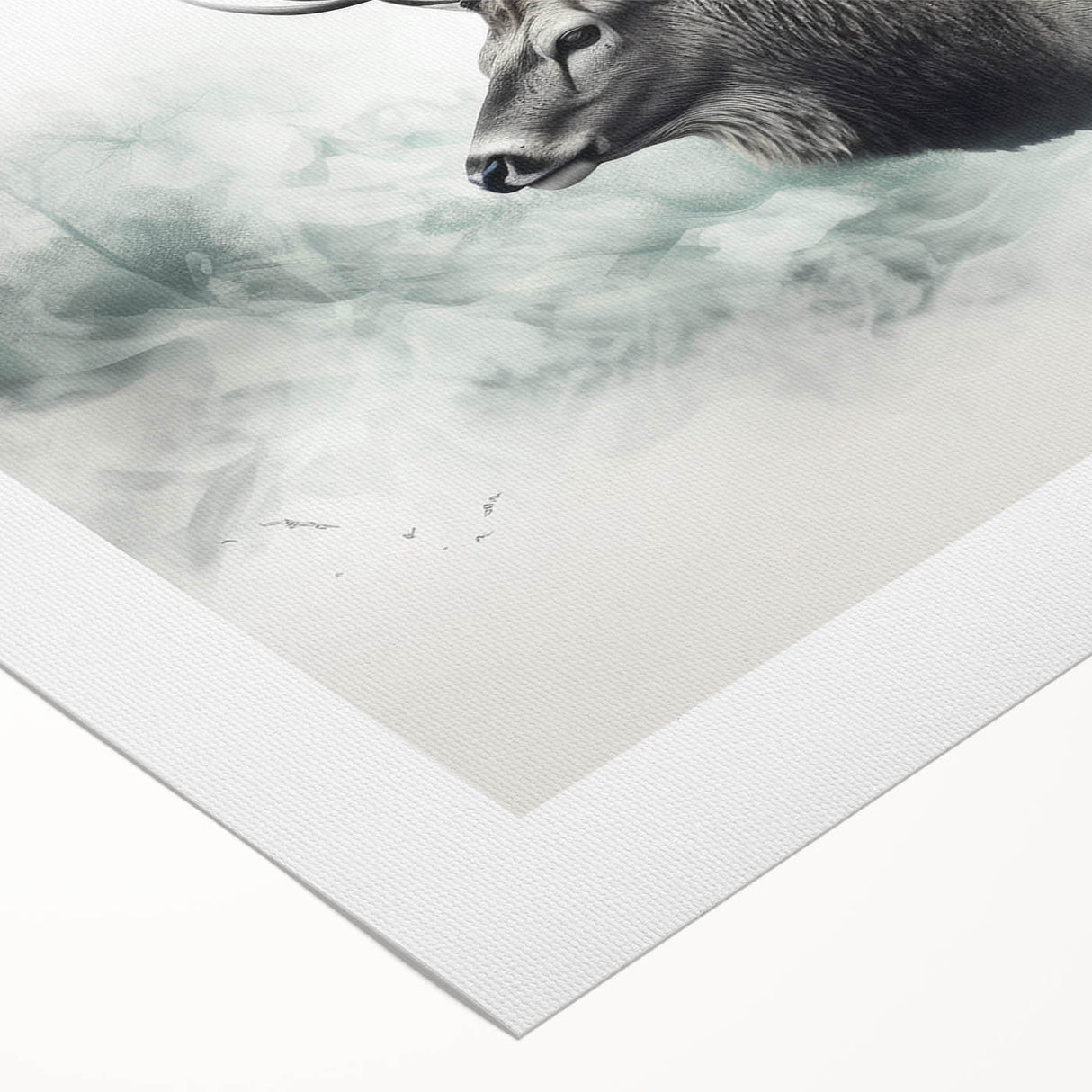 Moose and elk wall art design printed on rolled canvas, showcasing a detailed wildlife scene with earthy tones, ideal for nature-themed decor.
