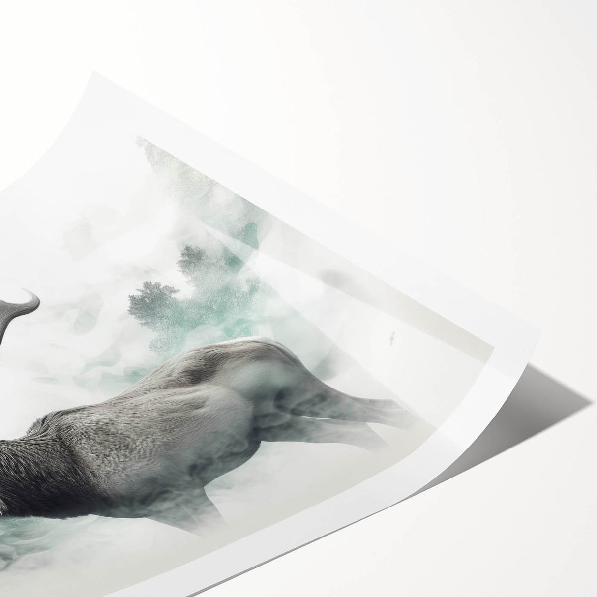 Moose and elk wall art design featuring a vibrant wildlife scene in earthy tones, rolled print suitable for home decor, showcasing nature's beauty and serenity.