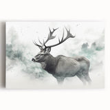 Moose and elk design stretched canvas wall art featuring a scenic wildlife depiction, perfect for nature lovers, showcasing rich colors and detailed illustration.