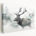 Side view of a stretched canvas wall art featuring a moose and elk design, showcasing rich colors and detailed wildlife imagery, perfect for nature enthusiasts.