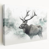 Side view of a stretched canvas wall art featuring a moose and elk design, showcasing rich colors and detailed wildlife imagery, perfect for nature enthusiasts.