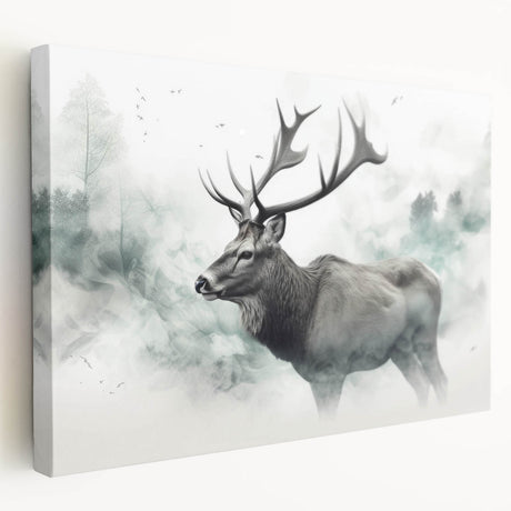 Side view of a stretched canvas wall art featuring a moose and elk design, showcasing rich colors and detailed wildlife imagery, perfect for nature enthusiasts.
