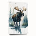 Moose and elk wall art design on acrylic glass, showcasing a vibrant side view with decorative pins, perfect for wildlife enthusiasts' home decor.