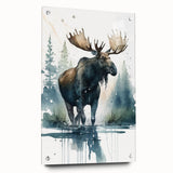 Moose and elk wall art design on acrylic glass, showcasing a vibrant side view with decorative pins, perfect for wildlife enthusiasts' home decor.