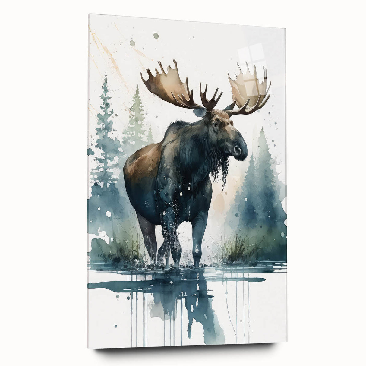 Moose and elk wall art collection displayed in an acrylic glass frame, showcasing a detailed side view design with vibrant colors, perfect for wildlife enthusiasts.