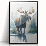 Framed acrylic wall art featuring a moose and elk design, showcasing vibrant wildlife imagery against a black background, ideal for nature enthusiasts' decor.