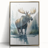 Framed wall art featuring a striking moose and elk design, showcasing intricate details and vibrant colors, set against a gold-accented background for a modern décor touch.
