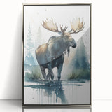 Framed wall art featuring a striking moose and elk design in a silver-acrylic finish, showcasing a vibrant wildlife scene perfect for nature enthusiasts' decor.
