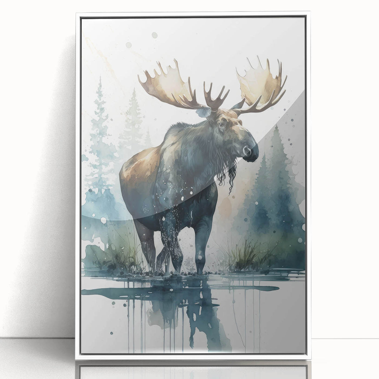 Framed wall art featuring a moose and elk design, showcasing intricate wildlife illustrations on a white background, perfect for nature enthusiasts' decor.